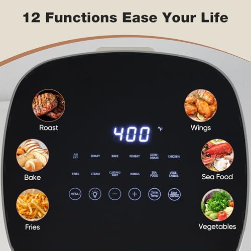 OLIXIS 12-in-1 Air Fryer 6.34 Quarts, Visable Airfryer with Window, 400°F, Roast, Reheat, Dehydrate, Bake, Steam, Fries, Custard, Chicken, Wings, Sea Food, Vegetabels, Pearl White