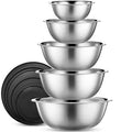 WHYSKO Stainless Steel Mixing Bowl Set, 10 Piece Stainless Steel Mixing Bowls with Lids Set for Food Prep Storage and Serving, Dishwasher Safe for Kitchen Baking Cooking, Silver