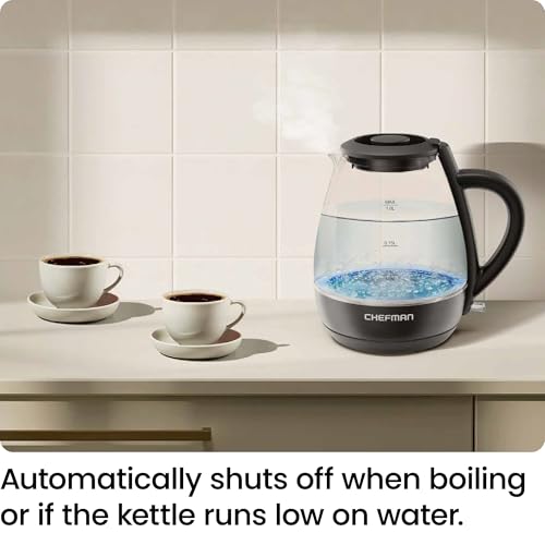 Chefman Electric Kettle with Tea Infuser, Compact 1L (4 Cups), 1500W, Removable Lid for Easy Cleaning, Boil-Dry Protection, Stainless Steel Filter, BPA Free, Auto Shut Off, Small Electric Tea Kettle