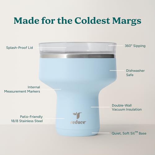 REDUCE Saltini 16 oz Cocktail Tumbler - Insulated Margarita Tumbler with Lid - Keeps Drinks Cold for 10 Hours - 360 Sippable Martini Glass Alternative - Shatterproof, Perfect for Parties - Cloud Blue