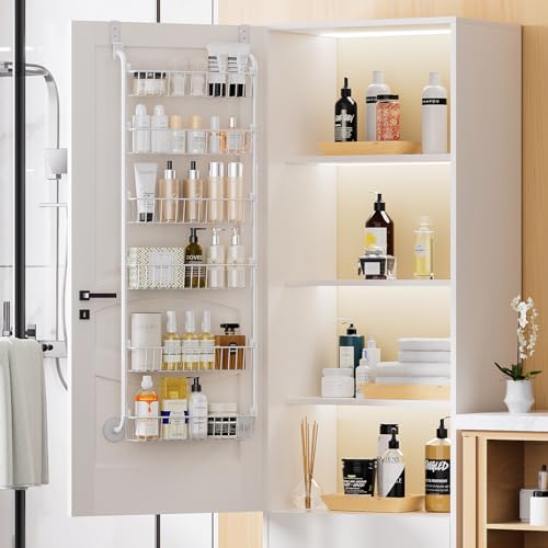 Delamu Over the Door Pantry Organizer, 6-Tier Pantry Organizers and Storage, Metal Cabinet Door Organizer, Hanging Spice Rack Shelves for Home & Kitchen, D5 x W18 x H50 inch, White