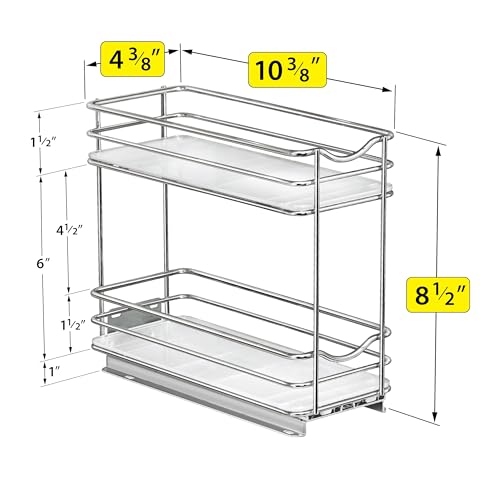 LYNK PROFESSIONAL® Pull Out Spice Organization for Cabinets - 4-3/8 inch Wide – Spice Rack for Inside Cabinets, Slide Out Spice Rack Organizer for cabinet – Pull Out Spice Rack, Sliding 2 Tier Chrome