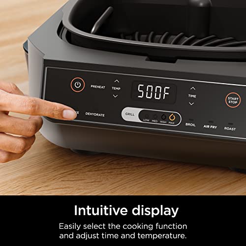 Ninja (Refurbished) EG201 Foodi 6-in-1 Indoor Grill with Air Fry, Roast, Bake, Broil, & Dehydrate, 2nd Generation, Black/Silver (Renewed)