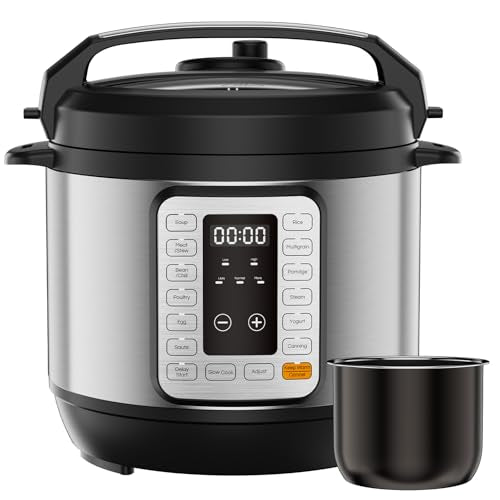 DUMOS 16-in-1 Electric Pressure Cooker, 6QT Programmable Multi Cooker with 12 One-Touch Presets, Soup Steam Yogurt and More, Ceramic Inner Pot Delay Start & Keep Warm, Includes Recipe Guide, Silver