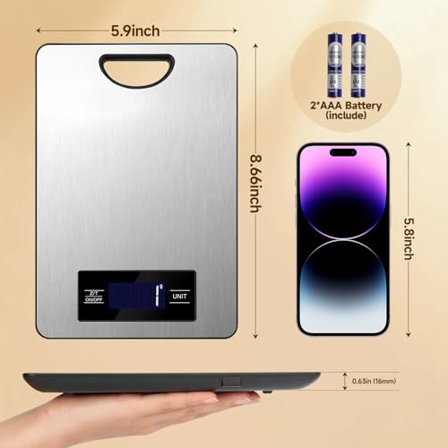 Food Scale, Digital Food Scale, Kitchen Scale with Hang Loop, 11lb Precise Baking Scale, Stainless Steel–High Precision Digital Scale for Food, Measures Grams, Ounces, Perfect for Home Cooking Baking