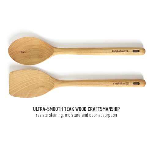 Calphalon Prime 7-Piece Silicone and Teak Wood Kitchen Tool Set, Stainless Steel Kitchen Utensil Set, Kitchen Spoon And Spatula Set, Heat Resistant Non-Slip Kitchen Gadgets Set - Navy Blue