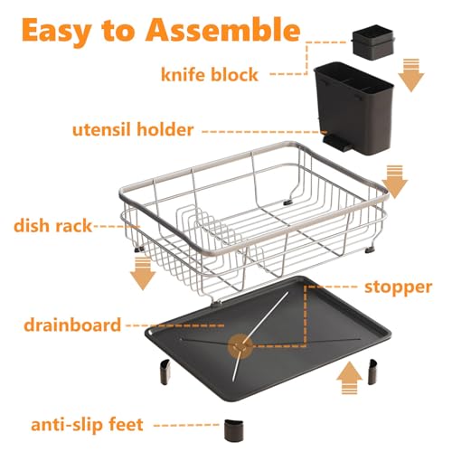 AIDERLY Stainless Steel Dish Drying Rack Dish Drainer, Black