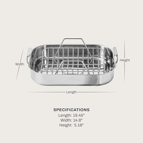 All-Clad Specialty Stainless Steel Roaster with Rack 14x18 Inch Oven Broiler Safe 600F Roaster Pan, Pots and Pans, Bakeware, Silver