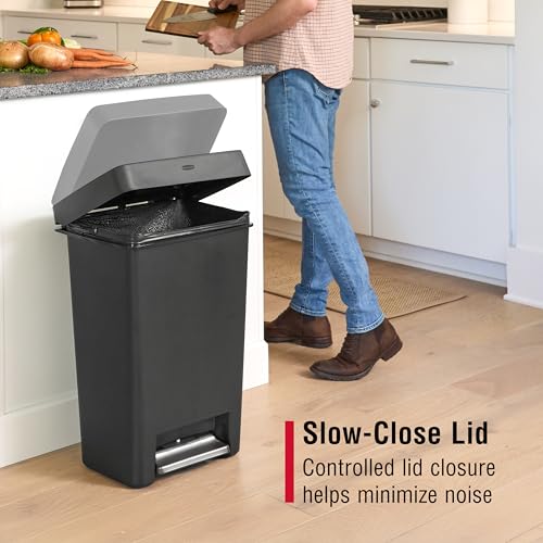 Rubbermaid Step-On Kitchen Trash Can with Lid, 12.4 Gallon, Black, Plastic Garbage Container for Home/Kitchen/Apartment/Garage