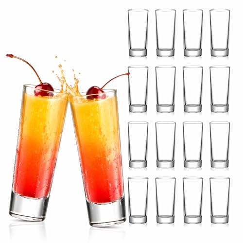 TAOUNOA 2 OZ Tall Shot Glasses 18 Pack - 3.9 Inch Clear Shot Cups for Whiskey, Tequila, Vodka, Espresso - Durable Glass Shot Glasses for Home, Bars & Parties
