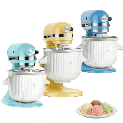 FOKIEE Ice Cream Maker Attachment for KitchenAid 4.5/5QT & 6QT Mixers, Frozen Ice Cream & Sorbet Gelato Maker for KitchenAid, 2 Quart, White, Not Dishwasher Safe
