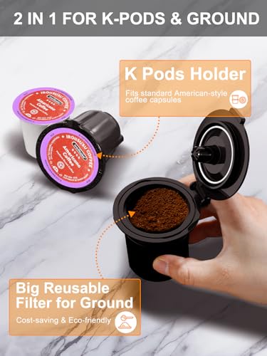Karosie Small Single Serve Coffee Maker, Fast Brew for Pods & Ground Coffee, 6-12 Oz Brew Sizes, One-Button Single Cup Coffee Maker, Coffee Machine with Descaling Reminder,Black