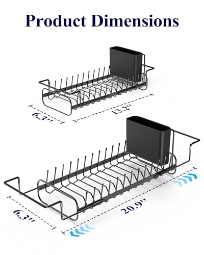 Kitsure Expandable Dish Rack for Kitchen Counter, Medium, Black