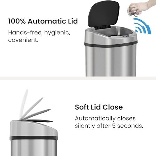 iTouchless Patented 24 Gallon Motion Sensor Trash Can with AbsorbX Odor Filter, Extra-Large 91L Stainless Steel Commercial Kitchen Garbage Bin, Fits Standard XL Bags, Long Battery Life