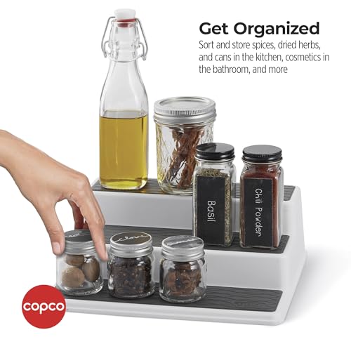 Copco 3-Tier Cabinet Spice Rack Organizer, 10 Inch Tiered Shelf Riser for Kitchen Cabinets, Pantry, and Countertop - Holds Spices, Seasonings, Oils, and Condiments