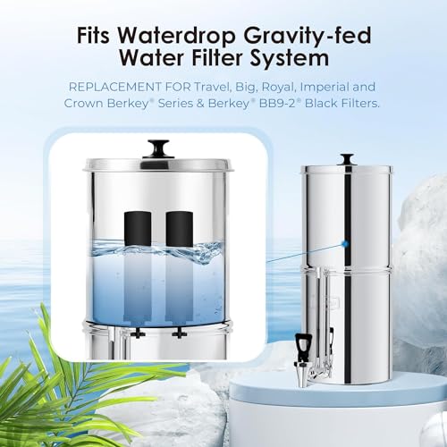 Waterdrop Black Water Filter, Replacement for Berkey®, Purewell®, ProOne®, BB9-2® Carbon Filters, Waterdrop Gravity Water Filter System, NSF/ANSI 42&372 Certified Water Filter, 2 Pack