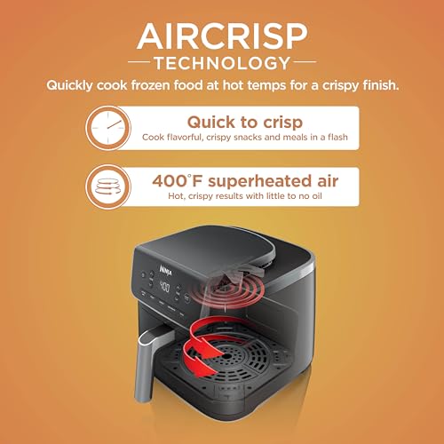 Ninja Air Fryer | 5 QT Capacity fit up to 4lbs of Fries | 5-in-1 Air Fry, Bake, Roast, Reheat, & Dehydrate | 400°F | Air Crisp Technology | 1750 Watts | Nonstick Basket & Crisper Plate | Grey | AF142
