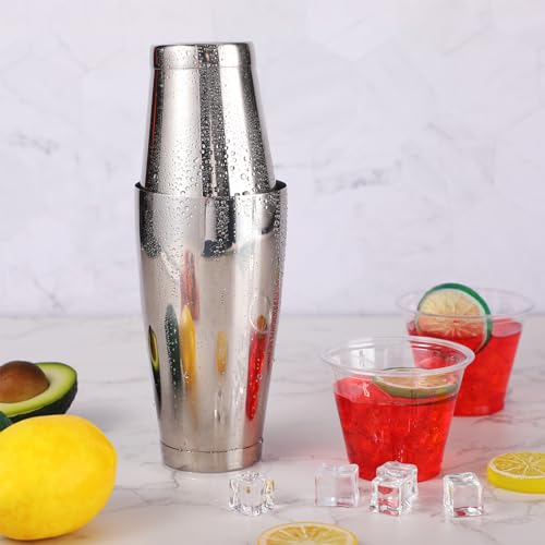 Zhehao 24 Pcs Silver Cocktail Shaker Professional Bar Boston Shaker Set Stainless Steel Martini Shake Drink Mixer Basic Tool Weighted Shake Metal Can Bartending Tins for Beginner, 18oz, 28oz
