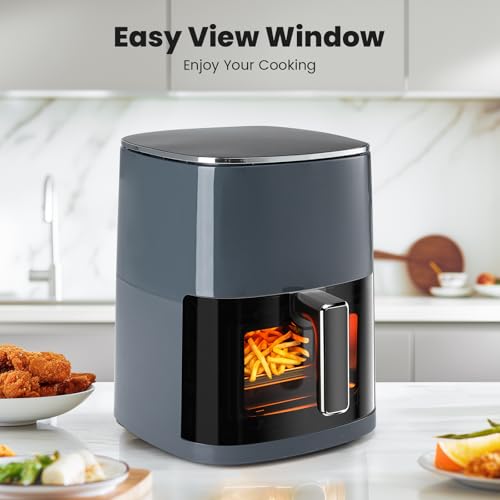 OLIXIS Air Fryer 6 Quart with Window Square Airfryer 12-in-1 Air Frys, Roast, Reheat, Dehydrate, Bake, Steam, Fries, Custard, Chicken, Wings, Sea Food, Vegetabels,400F, White