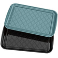 Grilling Prep & Serve Trays for Party- Set of 2, Large Serving Platters for Raw and Cooked Food, Dishwasher Safe, 17"×10.5" Stackable Plastic Party Supplies for Grilling, BBQ, Meal Prep - Green, Black
