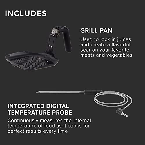 Nuwave Brio 6-Quart Healthy Digital Smart Air Fryer with Probe One-Touch Digital Controls, Advanced Cooking Functions, Removable Divider Insert & Grill Pan (NEW ACCESSORY),Black