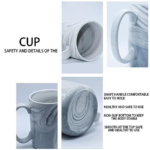 NBABSR Coffee Mugs Set of 4,16 OZ Large Tea Cups, Grey Marble Ceramic Cup with Big Handle,Bulk Marble Diner Mugs Set for Latte, Beer,Cappuccino,Microwave Dishwasher Safe Cup for Men Women Gift