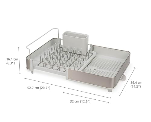 Joseph Joseph Extend Steel Expandable Dish Drying Rack with Removable Cutlery Holder Swivel Draining Spout, Stainless Steel