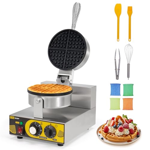 Dyna-Living Commercial Waffle Maker Restaurant, 1200W Professional Waffle Maker Commercial Waffle Iron Non-stick Classic Waffle Machine Electric Waffle Bowl Maker for Home, Hotel