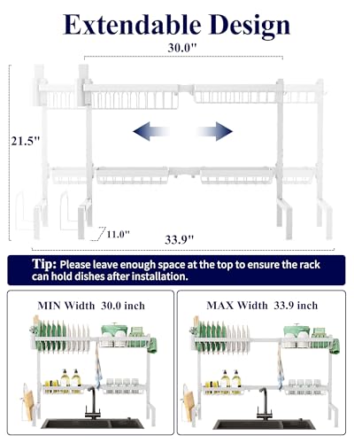 Kitsure Adjustable Over The Sink Dish Drying Rack, 26.8" -33.9"x21.5"
