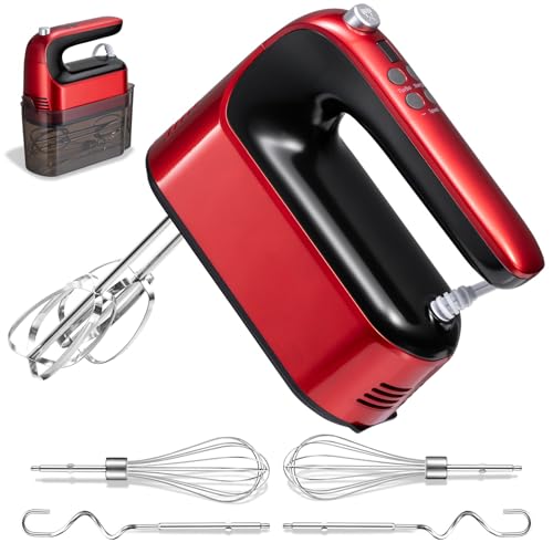 CBQ Hand Mixer Electric, 9 Speed 400W Handheld Mixer with Digital, Touch Button, Turbo, Snop-On Storage Case, 5 Stainless Steel Accessories, Hand Mixer Electric Handheld for Cake, Cookie, Egg (Red)
