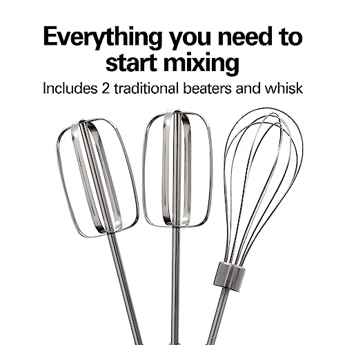 Hamilton Beach Electric Hand Mixer, 6 Speeds + Stir Button, 300 Watts of Peak Power for Powerful Mixing, Includes Whisk and Storage Clip, Black (62628)