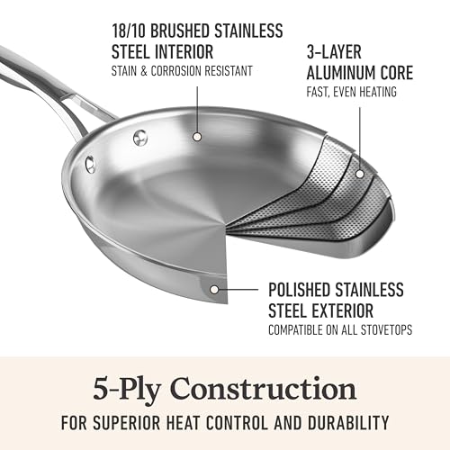 Calphalon Premier Polished 5-Ply Stainless Steel Cookware Set w/Turbo Heat Tech 3 Piece Frying Pan Set, Induction, Oven Safe 500F, Oven Safe 500F, PFOA Free, Polished Stainless Silver