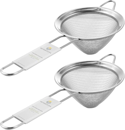 Homestia 2 Piece 3.3" Fine Mesh Strainer for Kitchen, 304 Stainless Steel Cocktail Sieve Sifters for Food, Liquid Strainer for Drinks, Tea, Coffee, Juice, Flour, Fruits, Vegetables (Silver, 2 Pack)