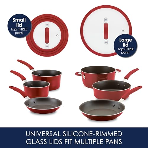 Rachael Ray Cook + Create Aluminum Nonstick Cookware Set, 10-Piece, Red