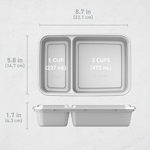 Bentgo Prep - 20-Piece 2-Compartment Reusable Meal Prep Containers with Lids, PFAS & BPA Free Materials, Durable, Microwave, Freezer, & Dishwasher Safe To Go Food Storage (Silver)