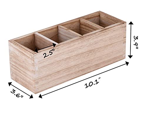 WuGeShop Wood Cutlery Caddy, Kitchen Utensil Organizer with 4 Compartments, Silverware Storage Kitchen Countertop Flatware Organizer