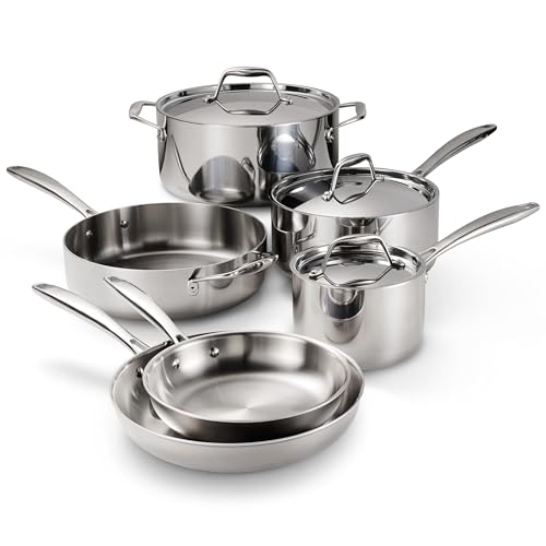 Tramontina Signature Tri-Ply Clad Stainless Steel 9-Piece Cookware Set with Lids, Pots and Pans Kitchen Set