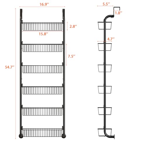 MIAOLI Over the Door Pantry Organizers and Storage, 6-Tier Spice Rack, Home & Kitchen Storage Shelves for Cabinet, Large Capacity Hanging Seasoning Organizer, Laundry Room Organization, Black