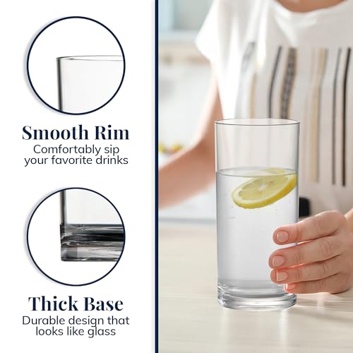 US Acrylic Classic Clear Plastic Reusable Drinking Glasses (Set of 6) 16oz Water Cups | BPA-Free Tumblers, Made in USA | Top-Rack Dishwasher Safe