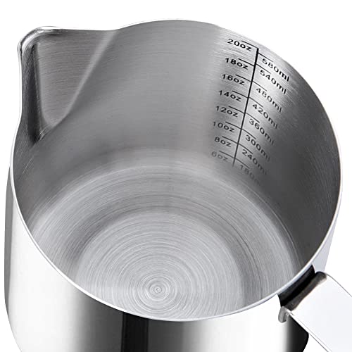 Stainless Steel Milk Frothing Pitcher Cappuccino Pitcher Pouring Jug Espresso Cup Creamer Cup for Latte Art, 20 Ounce (600 ML)