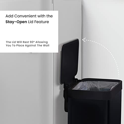 Home Zone Living 18.5 Gallon Large Capacity Kitchen Trash Can, Tall Stainless Steel Liner-Free Body, 70 Liter Capacity, Matte Black, Virtuoso Series