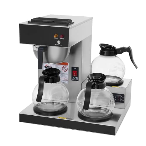 SYBO 12-Cup Commercial Coffee Maker, Pour Over Drip Coffee Maker Brewer with 3 Lower Warmers and 3 Glass