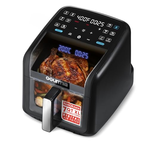 Gourmia Air Fryer 7 QT, Easy View Panorama Window & Interior Light, Guided Cooking with 12 One-Touch Presets, FryForce