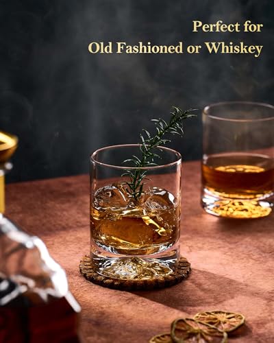 JBHO Hand Blown Crystal Double Old Fashioned Cocktail, Solid Whiskey Glasses, Rocks Glasses, Lowball Glasses - 12 Ounce - set of 2 - Perfect Size for Oversized Ice Cubes