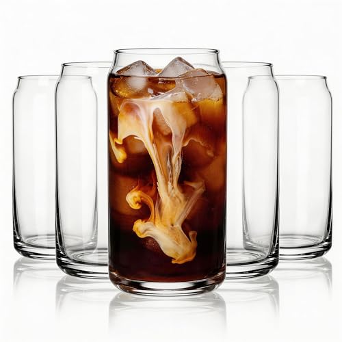 Korser Drinking Glasses Set of 6, 17oz Highball Glass Cups with Glass Straws, Lead-Free Crystal Glassware, Glass Cups for Coffee, Beer, Whiskey, Cocktail,Mojito and Tom Collins, Soda, Tea, Water