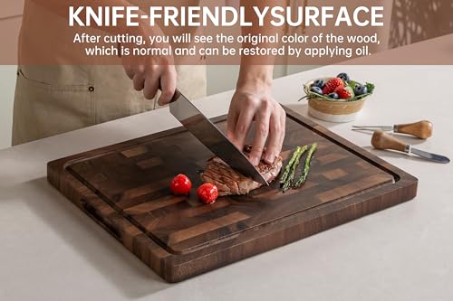 THETCHRY Walnut Wood Cutting Boards for Kitchen, End Grain Chopping Board Double Sided, Large Cutting Board with Handle, Charcuterie Butcher Block for Meal Prep & Serving with Gift Box, 17"×13"×1"