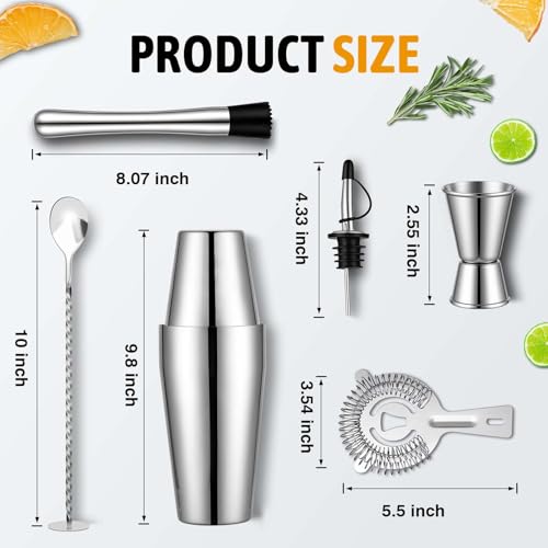 Mwellewm Cocktail Shaker Set, Boston Shakers Bartending Professional Bartender Kit Bartender Beginner Mixed Alcohol Martini Shaker Tins Tool for Bar Drink