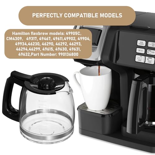 12-Cup Replacement Coffee Carafe Compatible with Hamilton Beach Coffee maker Pot 49902, 49915, 49905C, CM4309, 49317, 49467, 49611, 49904, 49934, 46230, 46290, 46293, 46294, 46299