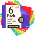 Extra Thick Flexible Plastic Cutting Board Mats, Set of 6 for Kitchen, BPA Free, Non-Slip Waffle Back, Dishwasher Safe Cutting Boards, Color Coded with Food Icons, 15x12 Inch - Cooler Kitchen
