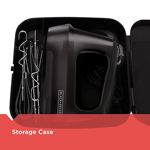 6-Speed Easy Storage Hand Mixer with 5 Attachments & Storage Case, Black